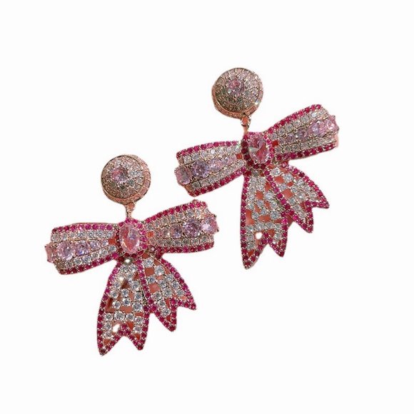 Accessories - Copper zircon jewelry micro set zirconium double color powder zirconium earrings